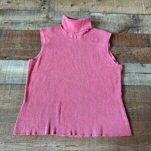 Vintage Pink Sleeveless Turtleneck Sweater By City Silk Size L 75% Silk